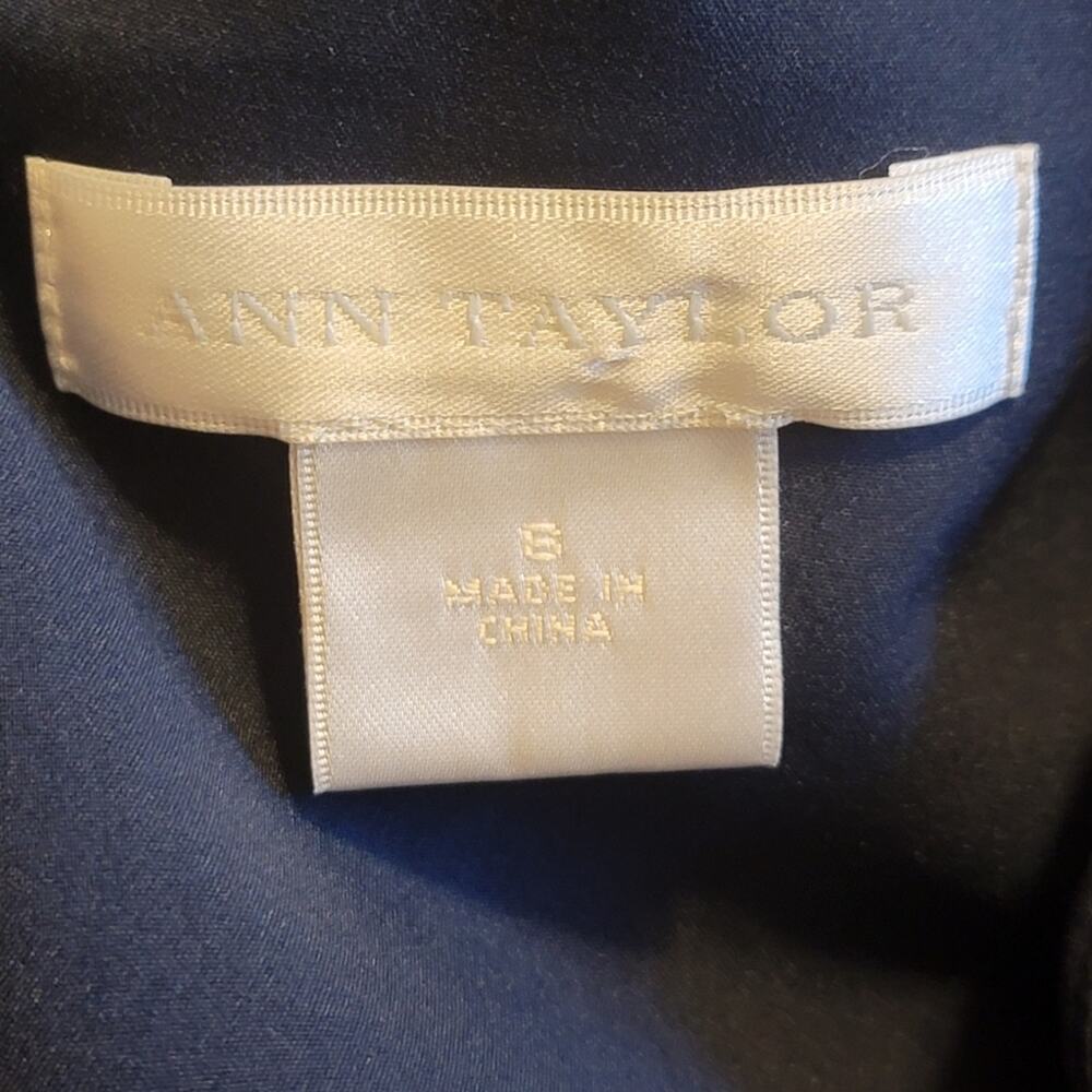 Ann Taylor Dark Blue Silk Sleeveless Midi Dress V-Neck V-Back A-Line Classic 6 - Picture 11 of 13